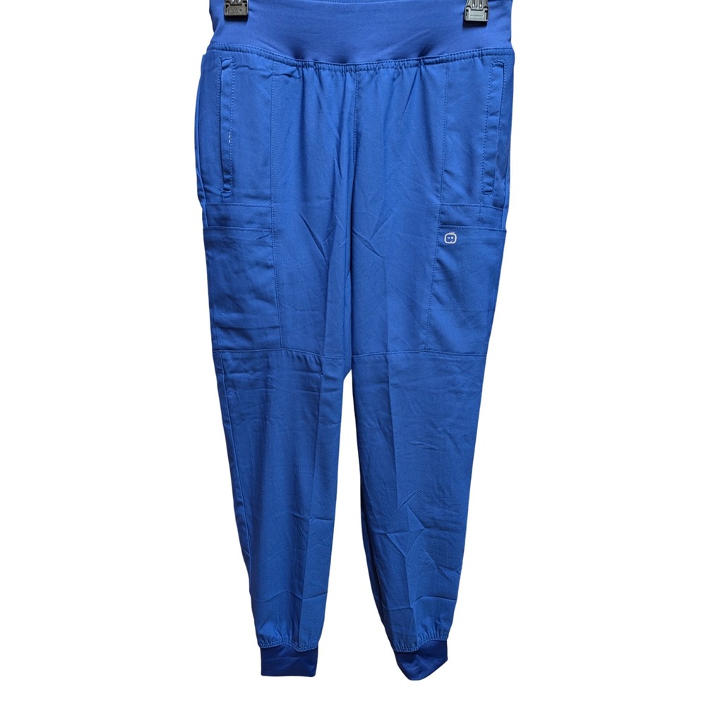 WonderWink W123 Scrub Joggers Womens S Royal Blue Excellent Cargo Knit Waist